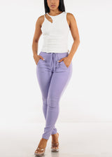 Sleeveless Asymmetrical Neckline Ruched Top White