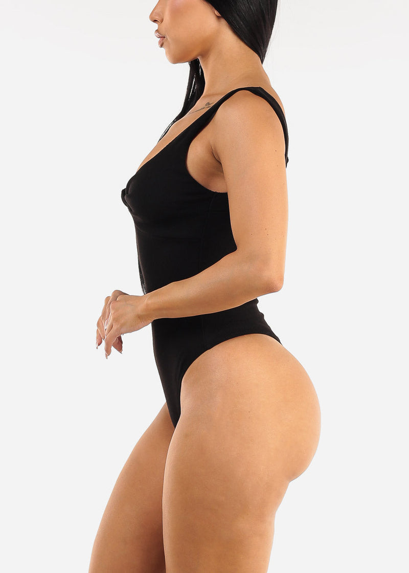 Sleeveless Sweetheart Neckline Ribbed Bodysuit Black