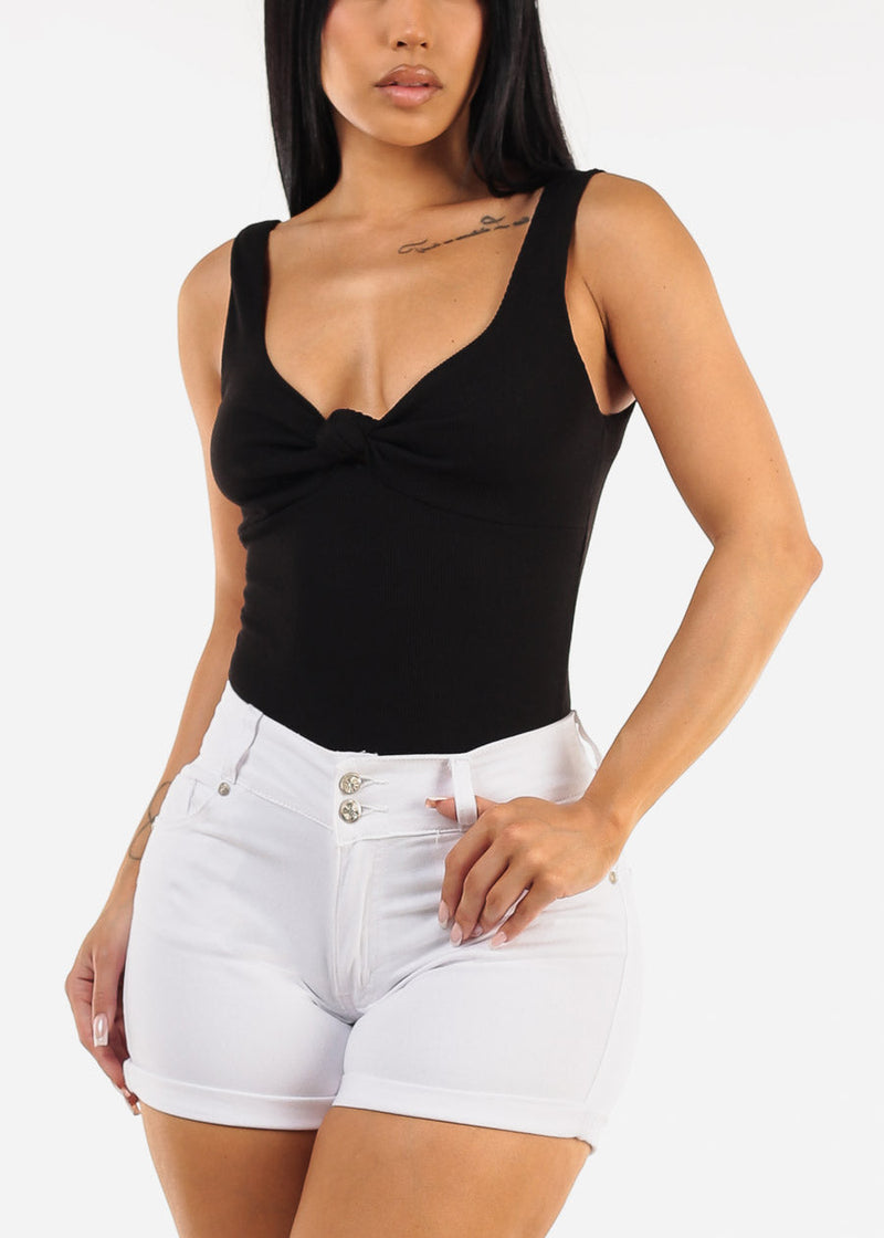 Sleeveless Sweetheart Neckline Ribbed Bodysuit Black
