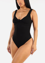 Sleeveless Sweetheart Neckline Ribbed Bodysuit Black