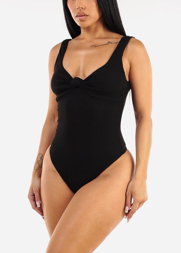 Sleeveless Sweetheart Neckline Ribbed Bodysuit Black