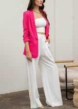 Quarter Sleeve Open Front Blazer Fuchsia