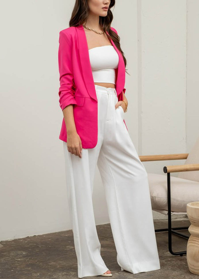 Quarter Sleeve Open Front Blazer Fuchsia