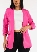 Quarter Sleeve Open Front Blazer Fuchsia