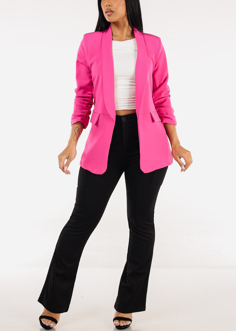 Quarter Sleeve Open Front Blazer Fuchsia