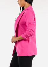 Quarter Sleeve Open Front Blazer Fuchsia