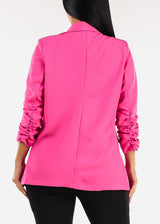 Quarter Sleeve Open Front Blazer Fuchsia