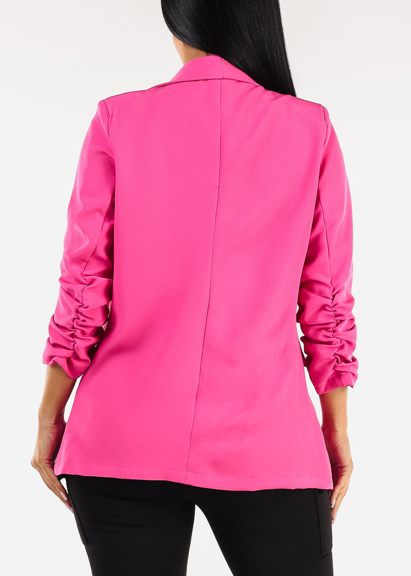 Quarter Sleeve Open Front Blazer Fuchsia