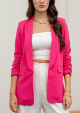 Quarter Sleeve Open Front Blazer Fuchsia