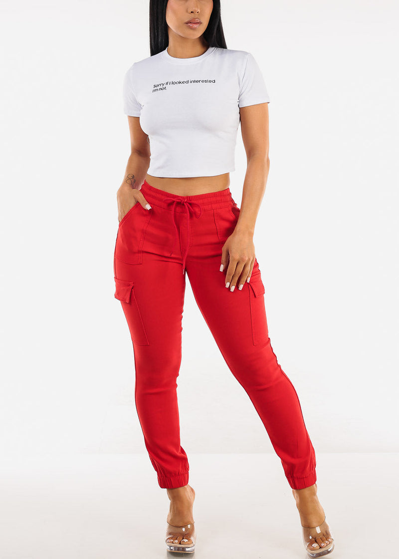 White Short Sleeve Graphic Crop Top "Sorry"