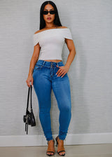 Stretchy Off Shoulder White Ribbed Top