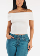 Stretchy Off Shoulder White Ribbed Top