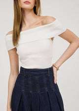 Stretchy Off Shoulder White Ribbed Top