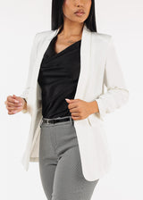 Quarter Sleeve Open Front White Blazer