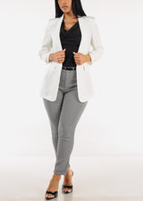 Quarter Sleeve Open Front White Blazer