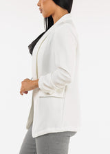 Quarter Sleeve Open Front White Blazer