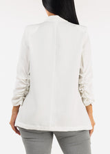 Quarter Sleeve Open Front White Blazer