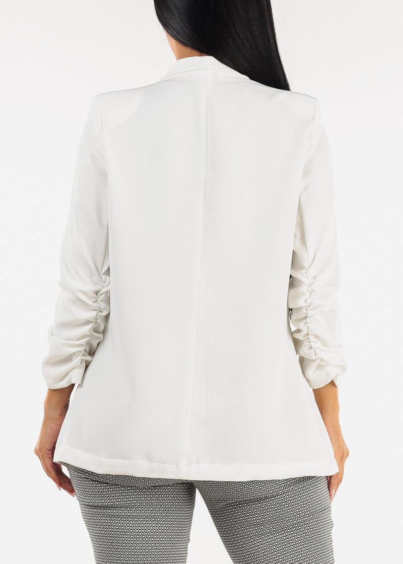 Quarter Sleeve Open Front White Blazer