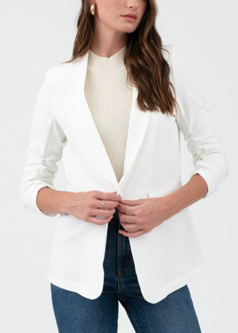 Quarter Sleeve Open Front White Blazer
