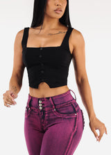 Sleeveless Square Neck Black Stretchy Crop Top