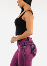 Sleeveless Square Neck Black Stretchy Crop Top