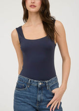 Stretchy Sleeveless Square Neck Thong Bodysuit Navy