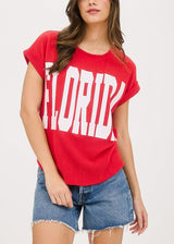 Short Sleeve Sweater Knit Graphic Tee Red "Florida"