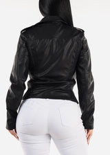 Long Sleeve Vegan Leather Biker Jacket Black
