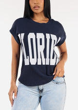 Short Sleeve Sweater Knit Graphic Tee Navy "Florida"