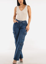 Sleeveless Vneck Knitted Stretch Top Oatmeal