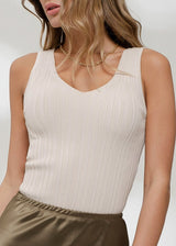 Sleeveless Vneck Knitted Stretch Top Oatmeal