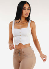 Sleeveless Square Neck White Stretchy Crop Top