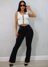 White Sleeveless Cropped Sweater Vest w Stripe Trim