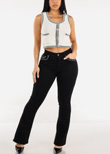 White Sleeveless Cropped Sweater Vest w Stripe Trim