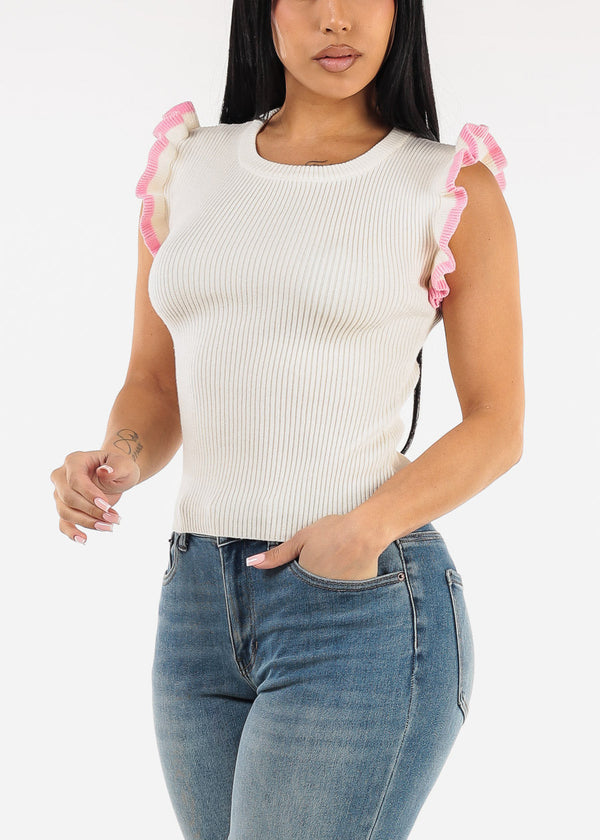 Ruffle Sleeves Sweater Blouse Cream