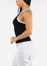 Stretchy Sleeveless Racerback Ribbed Top Black