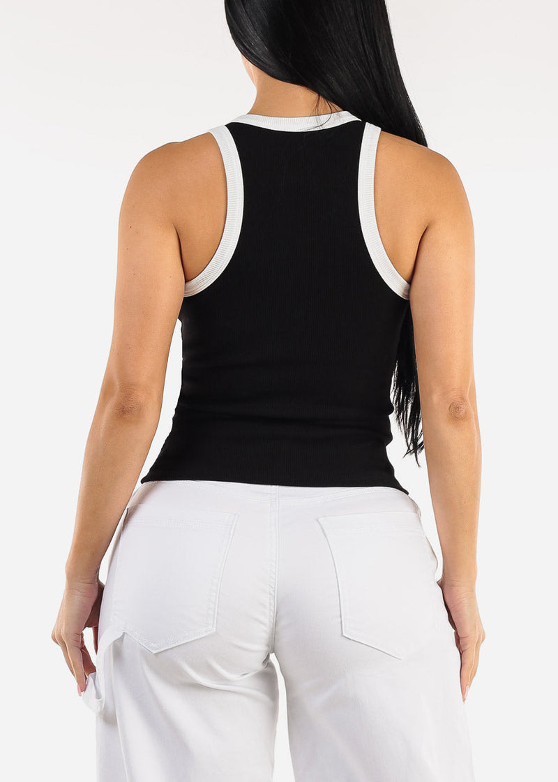 Stretchy Sleeveless Racerback Ribbed Top Black