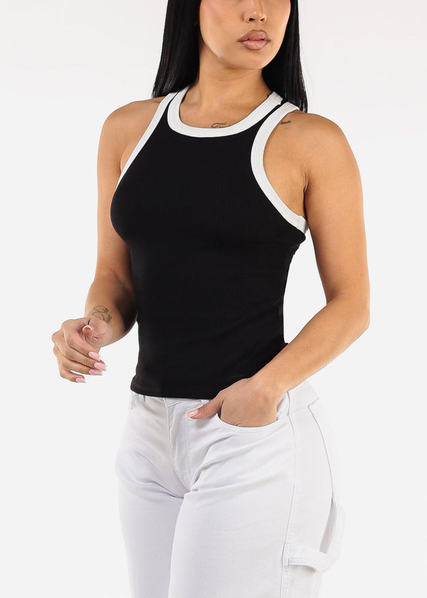 Stretchy Sleeveless Racerback Ribbed Top Black