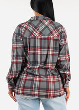 Oversized Plaid Button Down Shacket Grey