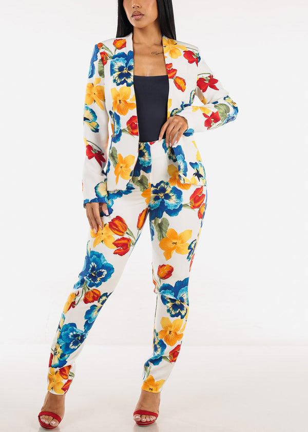 Floral Long Sleeve Formal Blazer Multicolor