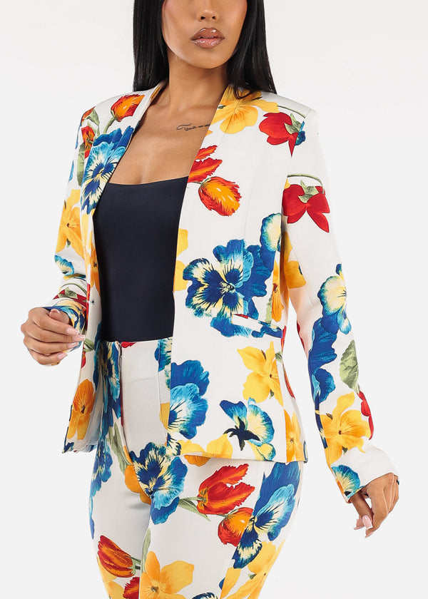 Floral Long Sleeve Formal Blazer Multicolor