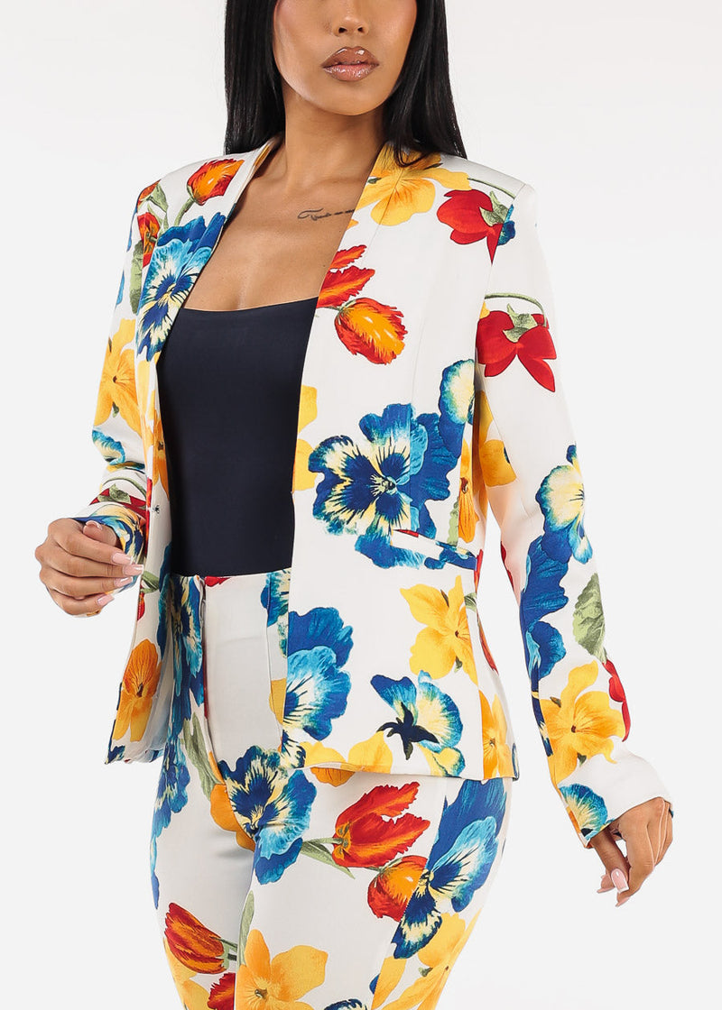 Floral Long Sleeve Formal Blazer Multicolor