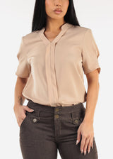 Short Sleeve V-Neck Blouse Khaki