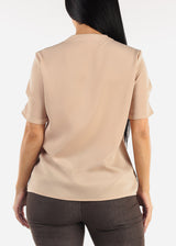Short Sleeve V-Neck Blouse Khaki