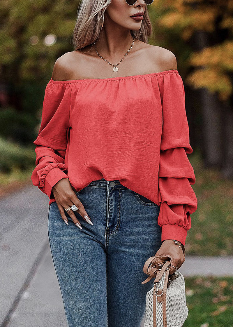 Off Shoulder Long Sleeve Top Coral