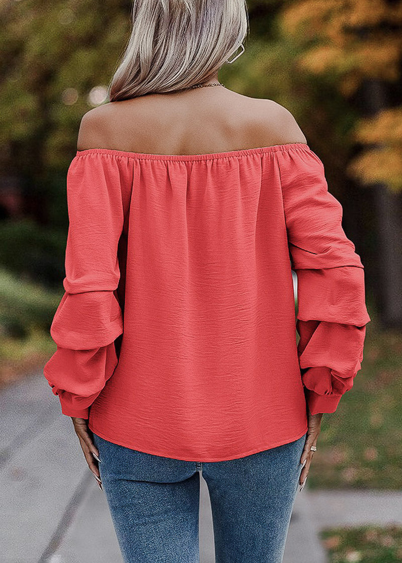 Off Shoulder Long Sleeve Top Coral