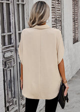Short Sleeve Button Up Loose Fit Blouse Beige
