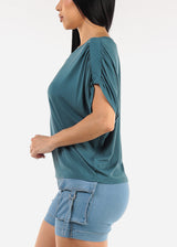 Cap Sleeve Round Neck Stretch Flowy Top Jade