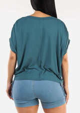 Cap Sleeve Round Neck Stretch Flowy Top Jade