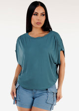 Cap Sleeve Round Neck Stretch Flowy Top Jade